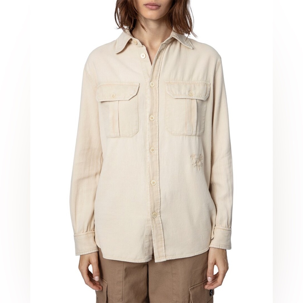 ZADIG & VOLTAIRE | Twill‎ Blouse In Neutral NWT Size Large